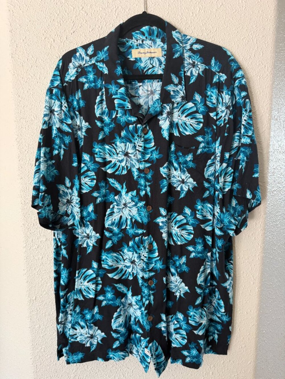Tommy Bahama 100% Silk Floral Tropical Button Down Shirt Teal Black 3XL XXXL